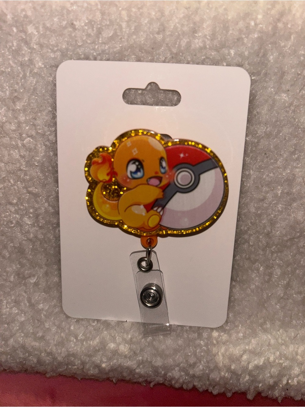 Yellow Character Badge Reel Key & Card Holder with Pokeball Accent